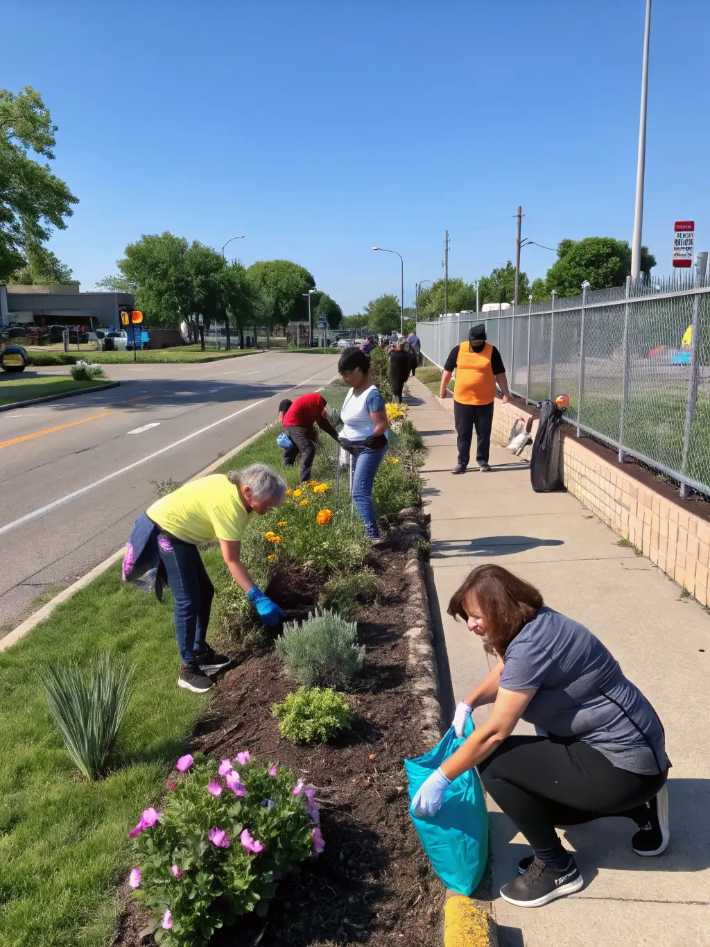 A photograph of association members participating in a community event, such as a local fair or environmental cleanup, showcasing their engagement with the community.
