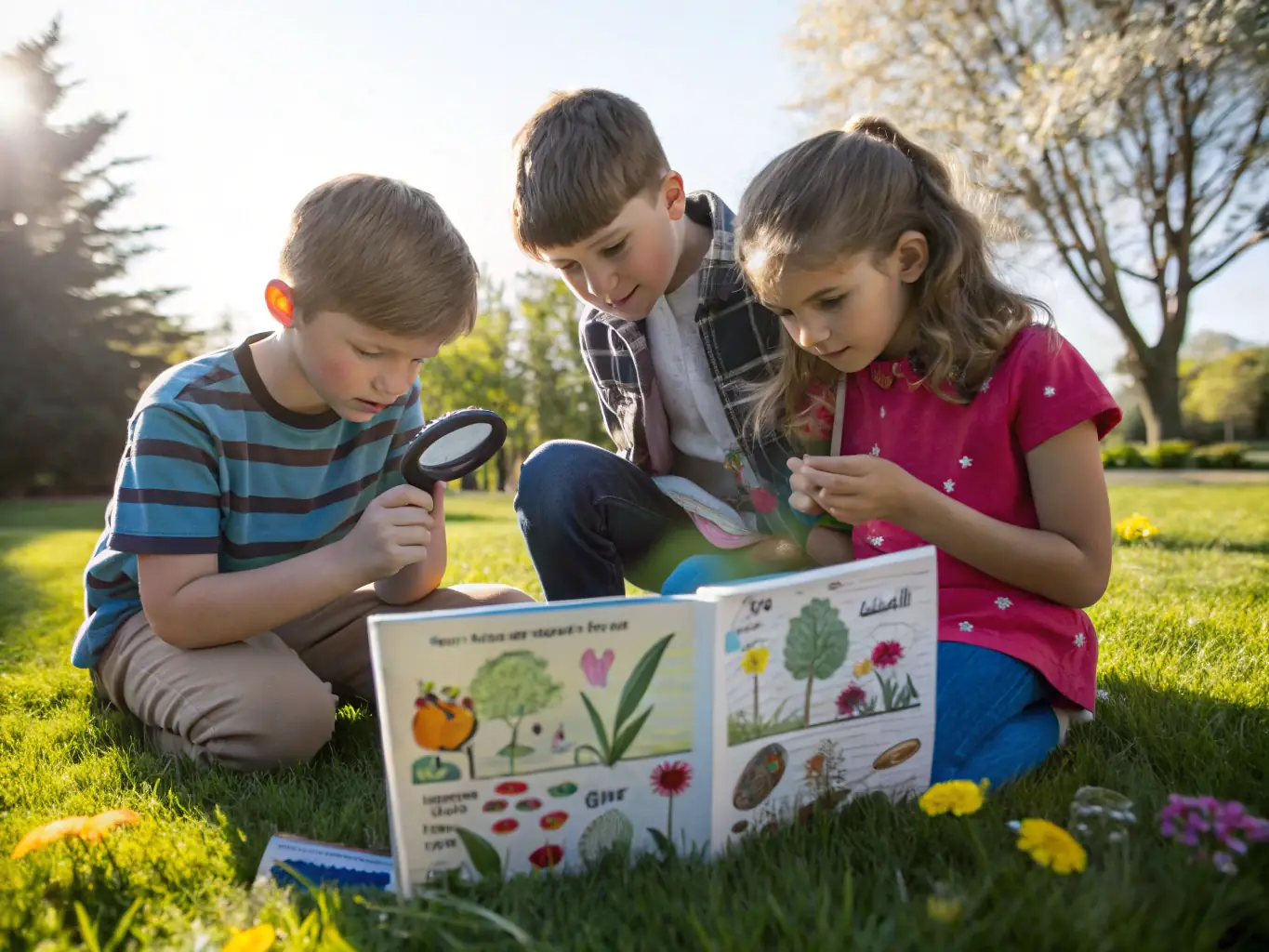 A photograph of children participating in an environmental education workshop organized by ASSOCIATION COMMUNALE DES CHASSEURS DE TONQUEDEC, learning about wildlife conservation and sustainable practices.