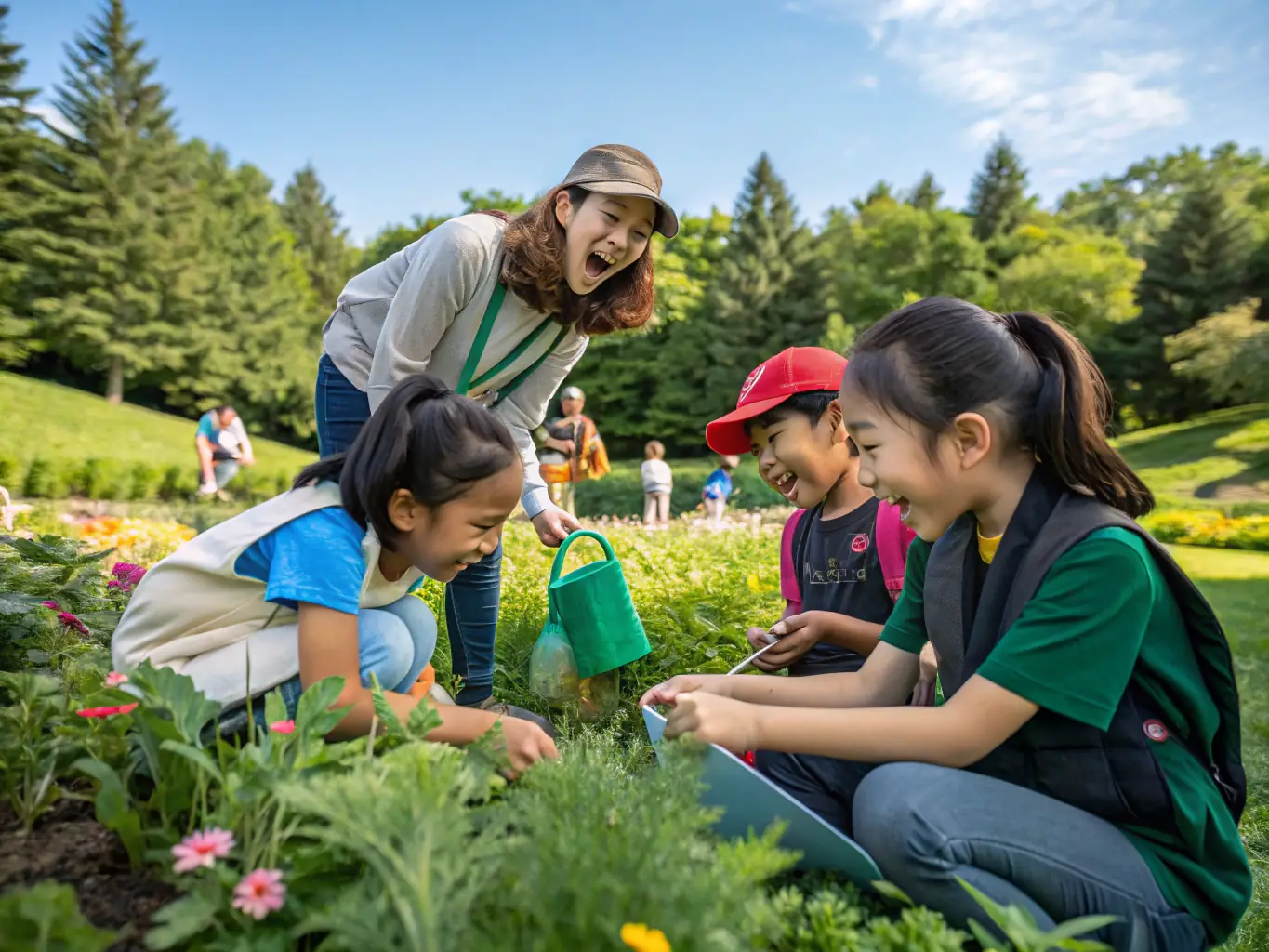 A photograph featuring children participating in an environmental education workshop, learning about wildlife conservation and sustainable hunting practices. The image should highlight the importance of educating future generations.